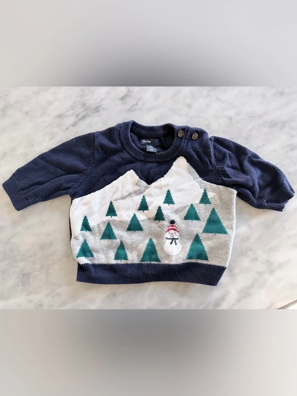 GAP Navy Mountain Snowman Christmas Knit Sweater